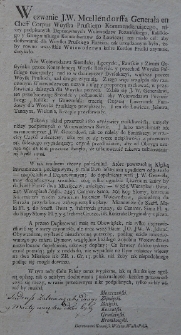Wezwanie J. W. Moellendorffa Generała en Cheff Corpus Woyska Pruskiego Kommenderuiącego, niżey podpisanych Deputowanych Woiewodztw Poznańskiego, Kaliskiego y Gnieźnieńskiego Komissarzow do Łowicza; ten miało cel: aby dostawianie dla woyska pruskiego furażu, tak urządzonym było, żeby r&oacute;wno wszystkie woiewodztwa kt&oacute;re kordon pruski zaymuie, dotykało