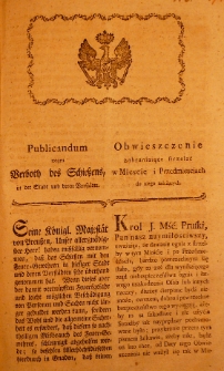 Publicandum wegen Verboth des Schiessens in der Stadt und deren Vorst&auml;dte. 1793.08.03