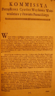 Uniwersał Kommissyi Cywilno Woyskowey do Woiew&oacute;dztwa y Powiatu Poznańskiego