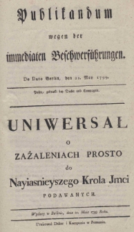 Publikandum wegen der immediaten Beschwerführungen. De dato Berlin, den 21. May 1799