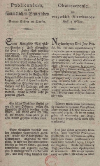 Publicandum, an die s&auml;mtlichen Gemeinden der Mediat-St&auml;dte und D&ouml;rfer