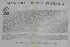 [Obwieszczenie w sprawie przyjmowania przez mieszczan prawa miejskiego w dniach 25 do 31 VII 1791, wyboru pleipotenta na sejm i sdziów apelacyjnych]