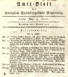 Amts-Blatt der K&ouml;niglich Brombergischen Regierung. 1816.02.02 No.5