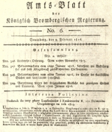 Amts-Blatt der Königlich Brombergischen Regierung. 1816.02.09 No.6