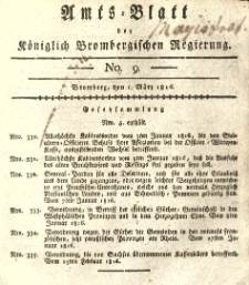 Amts-Blatt der K&ouml;niglich Brombergischen Regierung. 1816.03.01 No.9