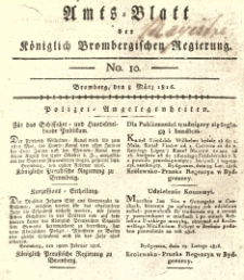 Amts-Blatt der K&ouml;niglich Brombergischen Regierung. 1816.03.08 No.10