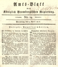 Amts-Blatt der K&ouml;niglich Brombergischen Regierung. 1816.04.05 No.14