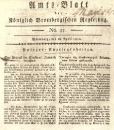 Amts-Blatt der K&ouml;niglich Brombergischen Regierung. 1816.04.26 No.17