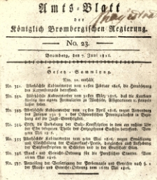 Amts-Blatt der K&ouml;niglich Brombergischen Regierung. 1816.06.07 No.23