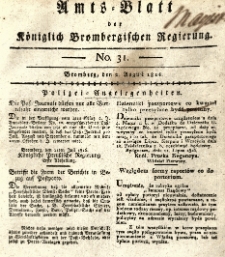 Amts-Blatt der K&ouml;niglich Brombergischen Regierung. 1816.08.02 No.31