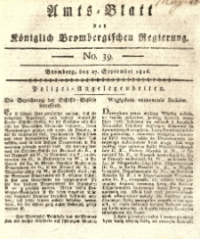 Amts-Blatt der K&ouml;niglich Brombergischen Regierung. 1816.09.27 No.39