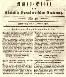 Amts-Blatt der K&ouml;niglich Brombergischen Regierung. 1816.10.04 No.40