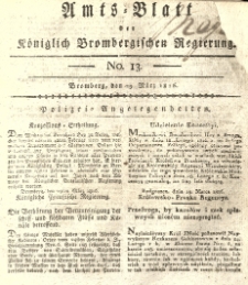 Amts-Blatt der K&ouml;niglich Brombergischen Regierung. 1816.03.29 No.13