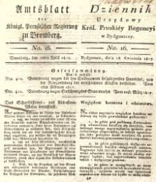 Amtsblatt der K&ouml;niglichen Preussischen Regierung zu Bromberg. 1817.04.18 No.16