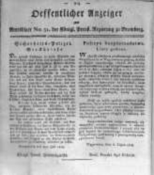 Oeffentlicher Anzeiger zum Amtsblatt No.31. der Königl. Preuss. Regierung zu Bromberg. 1819