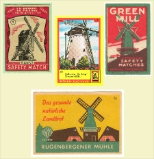 Wizerunek wiatraków na Etykietach Zapałczanych ; Image of windmills on Matchbox Labels