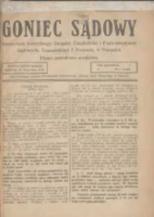 Goniec Sądowy: miesięcznik Centralnego Związku Urzędnik&oacute;w i Funkcjonarjuszy Sądowych, Poznańskiego i Pomorza w Poznaniu 1921.05.15 R.1 Nr4
