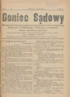 Goniec Sądowy: miesięcznik Centralnego Związku Urzędnik&oacute;w i Funkcjonarjuszy Sądowych, Poznańskiego i Pomorza w Poznaniu 1922.06.01 R.2 Nr16