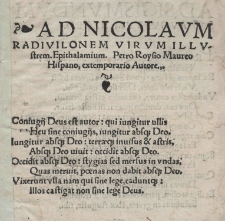 Ad Nicolaum Radivilonem virum Illustrem, Epithalamium Petro Roysio Maureo Hispano, extemporario autore