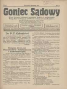 Goniec Sądowy: organ Związku Sądowych Urzędnik&oacute;w Średnich i Kancelaryjnych Okręgu Sądu Apelacyjnego w Poznaniu 1927.11 R.7 Nr11