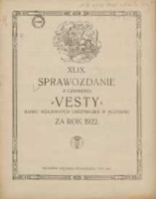 Czterdzieste dziewiąte sprawozdanie z czynności Westy Banku Wzajemnych Zabezpieczeń za Życie w Poznaniu za rok 1922