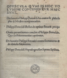 Opuscula quae in hoc volumine continentur haec sunt