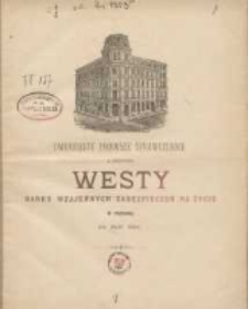 Dwudzieste pierwsze Sprawozdanie z czynności Westy Banku Wzajemnych Zabezpieczeń za Życie w Poznaniu za rok 1894