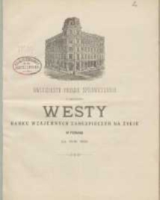 Dwudzieste drugie Sprawozdanie z czynności Westy Banku Wzajemnych Zabezpieczeń za Życie w Poznaniu za rok 1895