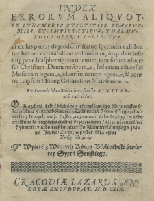 Okazani&eacute; kilka błęd&oacute;w z nierozliczn&eacute;go bluźni&eacute;rstwa szaleństwa y niepobożności z Talmutha zydowskiego zebranych