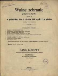 Sprawozdanie Banku Ludowego-Volksbank Eingetragene Genossenschaft mit Unbeschränkter Haftpflicht w Kościanie z Czynności w Roku 1909
