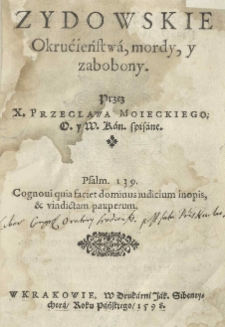 Żydowskie okrucieństwa, mordy, y zabobony