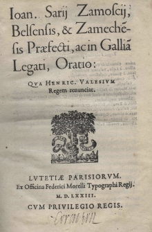 Oratio: qva Henric[um] Valesivm regem renunciat