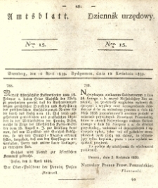 Amtsblatt der K&ouml;niglichen Preussischen Regierung zu Bromberg. 1839.04.12 No.15