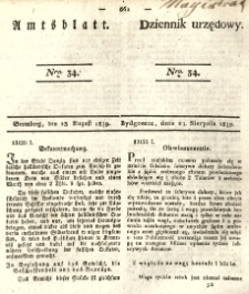 Amtsblatt der K&ouml;niglichen Preussischen Regierung zu Bromberg. 1839.08.23 No.34