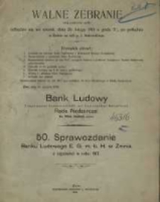 Sprawozdanie Banku Ludowego E. G. m. b. H. w Żninie z czynności w roku 1917