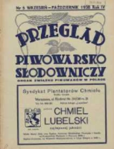 Przegląd Piwowarsko-Słodowniczy: organ Związku Piwowar&oacute;w w Polsce 1938 wrzesień/październik R.4 Nr5