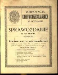 Korporacja Kupców Chrześcijańskich w Poznaniu sprawozdanie za rok 1918-19