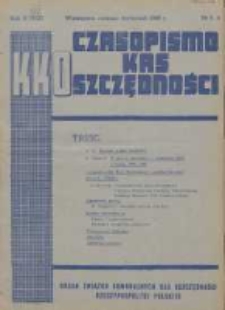 Czasopismo Kas Oszczędności: organ Związku Komunalnych Kas Oszczędności R.P. 1948 marzec/kwiecień R.2(17) Nr3/4