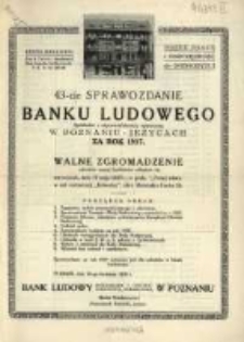 43-cie Sprawozdanie Banku Ludowego Sp&oacute;łdzielni z Odpowiedzialnością Ograniczoną w Poznaniu - Jeżycach za Rok 1937