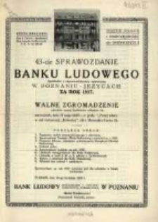 43-cie Sprawozdanie Banku Ludowego Spółdzielni z Odpowiedzialnością Ograniczoną w Poznaniu - Jeżycach za Rok 1937
