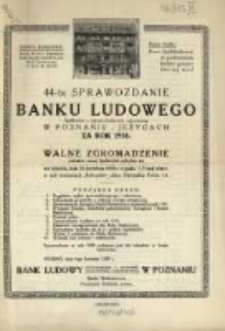 44-te Sprawozdanie Banku Ludowego Sp&oacute;łdzielni z Odpowiedzialnością Ograniczoną w Poznaniu - Jeżycach za Rok 1938