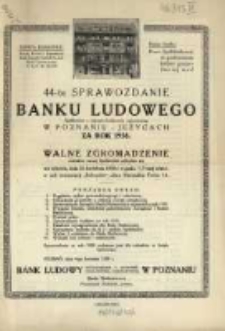 44-te Sprawozdanie Banku Ludowego Spółdzielni z Odpowiedzialnością Ograniczoną w Poznaniu - Jeżycach za Rok 1938