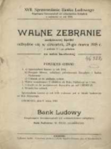 XVII. Sprawozdanie Banku Ludowego eingetragene Genossenschaft mit unbeschränkter Haftpflicht z czynności na rok 1914