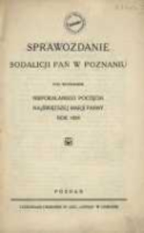 Sprawozdanie Sodalicji Pań w Poznaniu pod wezwaniem Niepokalanego Poczęcia Najświętszej Marji Panny rok 1924