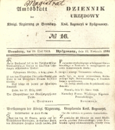 Amtsblatt der Königlichen Preussischen Regierung zu Bromberg. 1844.04.19 No.16