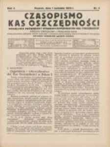 Czasopismo Kas Oszczędności: miesięcznik poświęcony sprawom Komunalnych Kas Oszczędności: organ urzędowy i publikacyjny Komunalnego Związku Kredytowego i Komunalnego Banku Kredytowego w Poznaniu 1929.04.01 R.4 Nr4