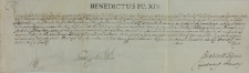 Papież Benedyt XIV nadaje odpust jednorazowo na Zielone Święta kościołowi Kongregacji Oratorium św. Filipa Neri w Gostyniu