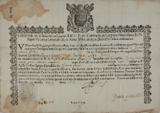 Dokument autentyczności relikwii św. męczennik&oacute;w Dionizego, Witalisa, Eufemii i Kandidy, przekazanych Kazimierzowi Sannerowi