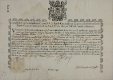 Dokument autentyczności relikwii św. męczenników Hilarego, Wiktora, Juliusza, Walentego, Innocentego i Olimpii przekazanych ks. Stanisławowi Grudowiczowi