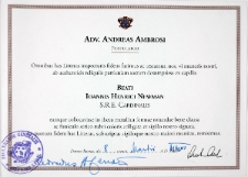 Dokument autentyczności relikwii bł. Jana Henryka Newmana